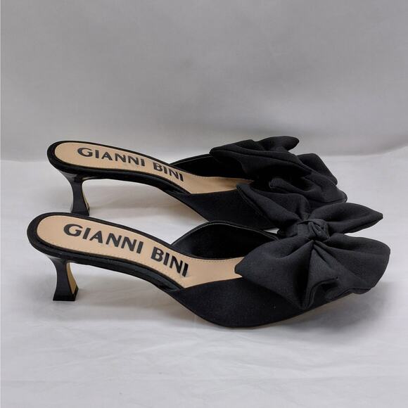 Gianni Bini Black Bow Pointed Toe Mules Heels Women’s 10M Slip-On Dress Shoes - Picture 1 of 10